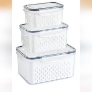 Clear and White Food Storage Container Set with Colanders